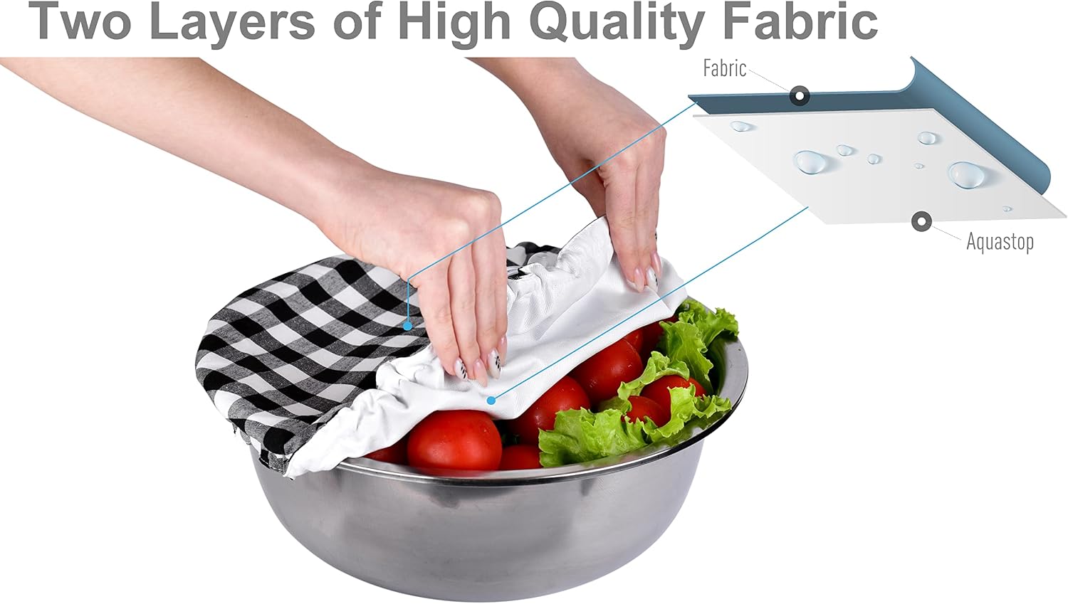 Large US Size for Handmade Reusable Cotton Fabric Bowl Covers - Two Layers of Fabric (Set of 4, Black Plaid-2)