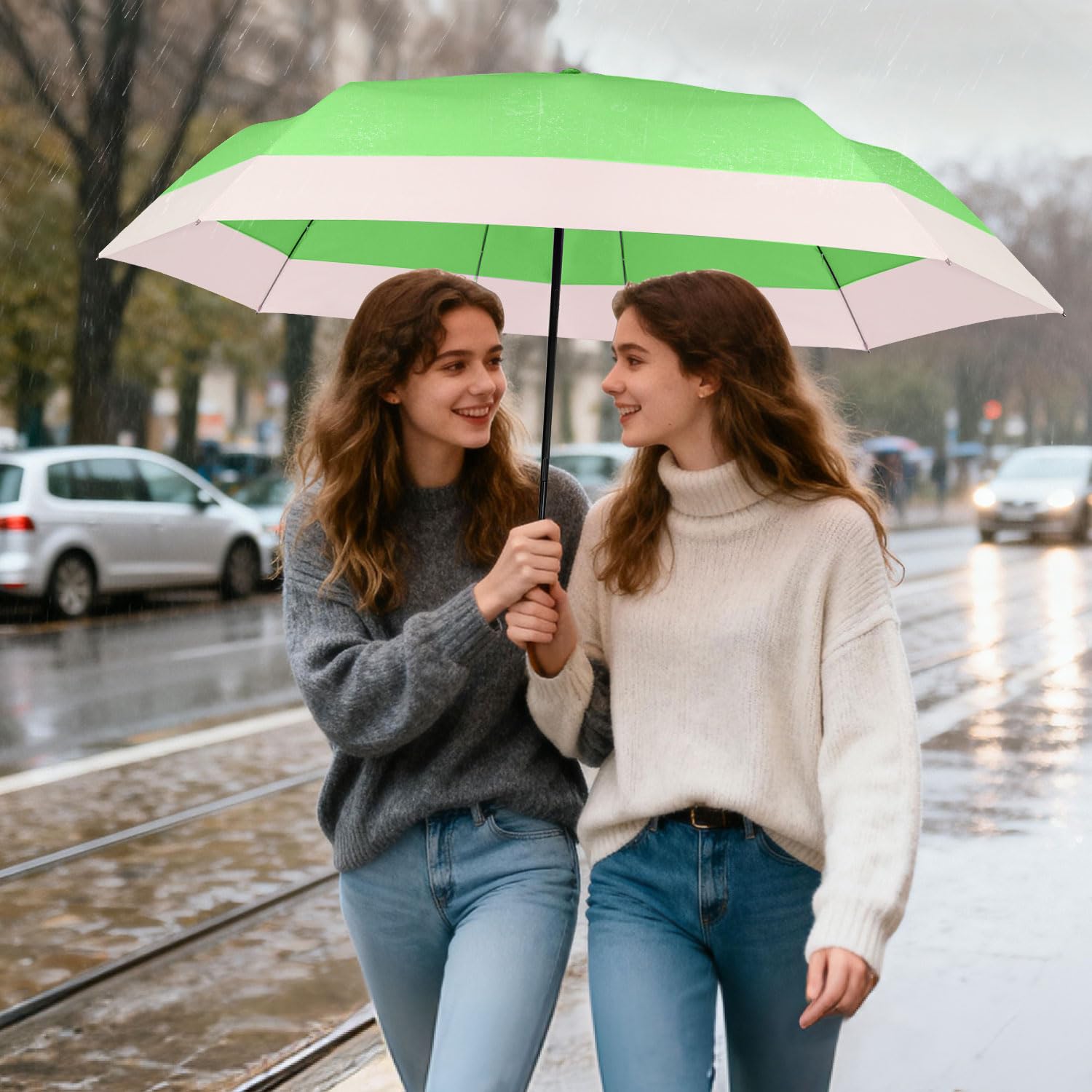 Lejorain Parapluie de voyage coupe-vent compact – Parapluie de golf pliable automatique coupe-vent grand sac à dos vert parapluie de pluie pour adultes
