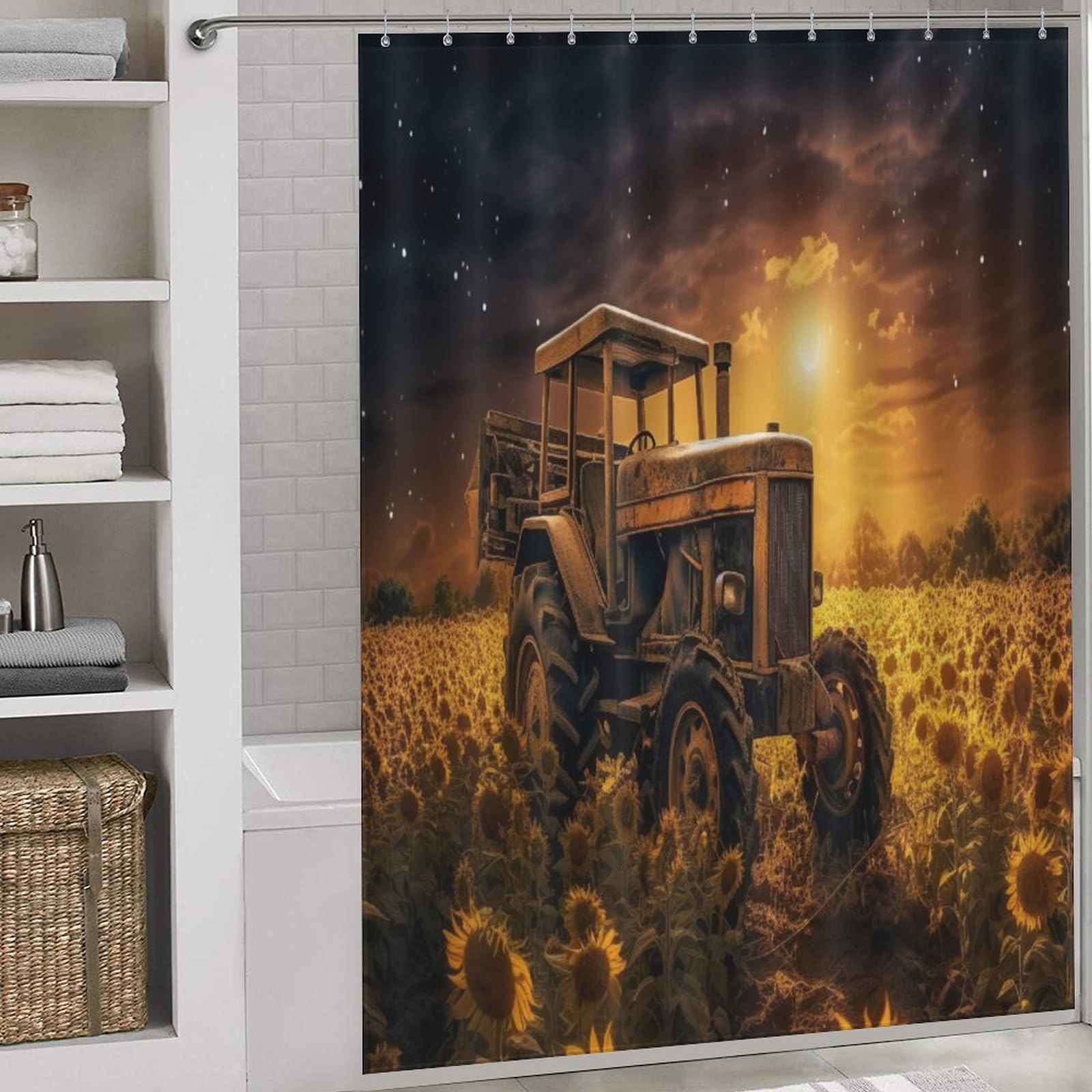 PAZZK Tractor Shower Curtain - Shower Curtains, Machine Washable Bath Curtains with 12 Shower Curtain Rings, Polyester Fabric Bathroom Curtains, 66x72Inch（168x183cm）