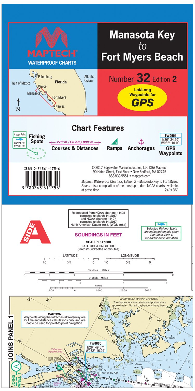 Manasota Key to Fort Myers Beach MAPTECH® Waterproof Chart #32 2nd Edition