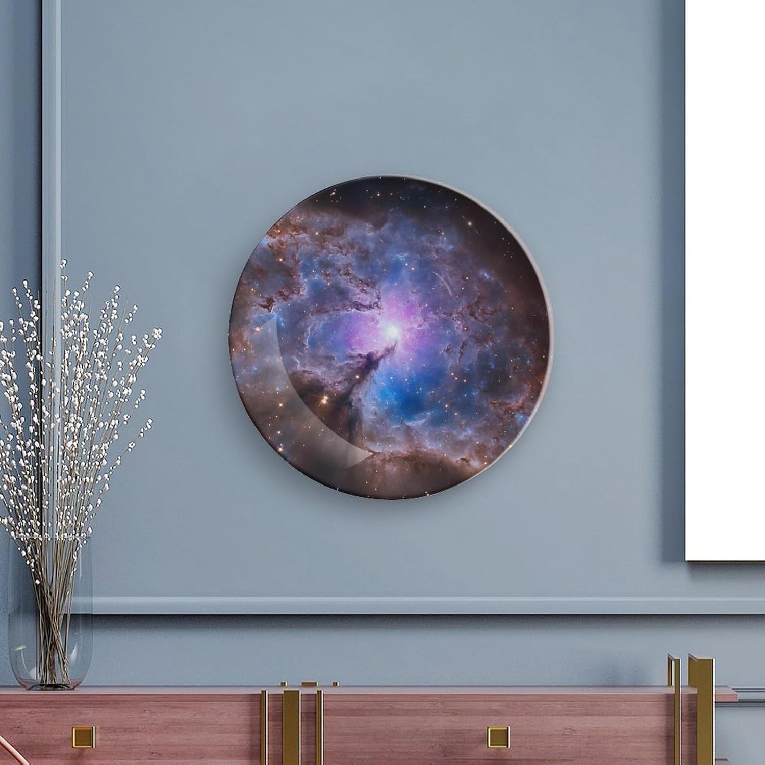 Spaces Galaxy with Stars Decorative Plates for Display Ceramic Plate Tray with Stand Hanger Home Decor