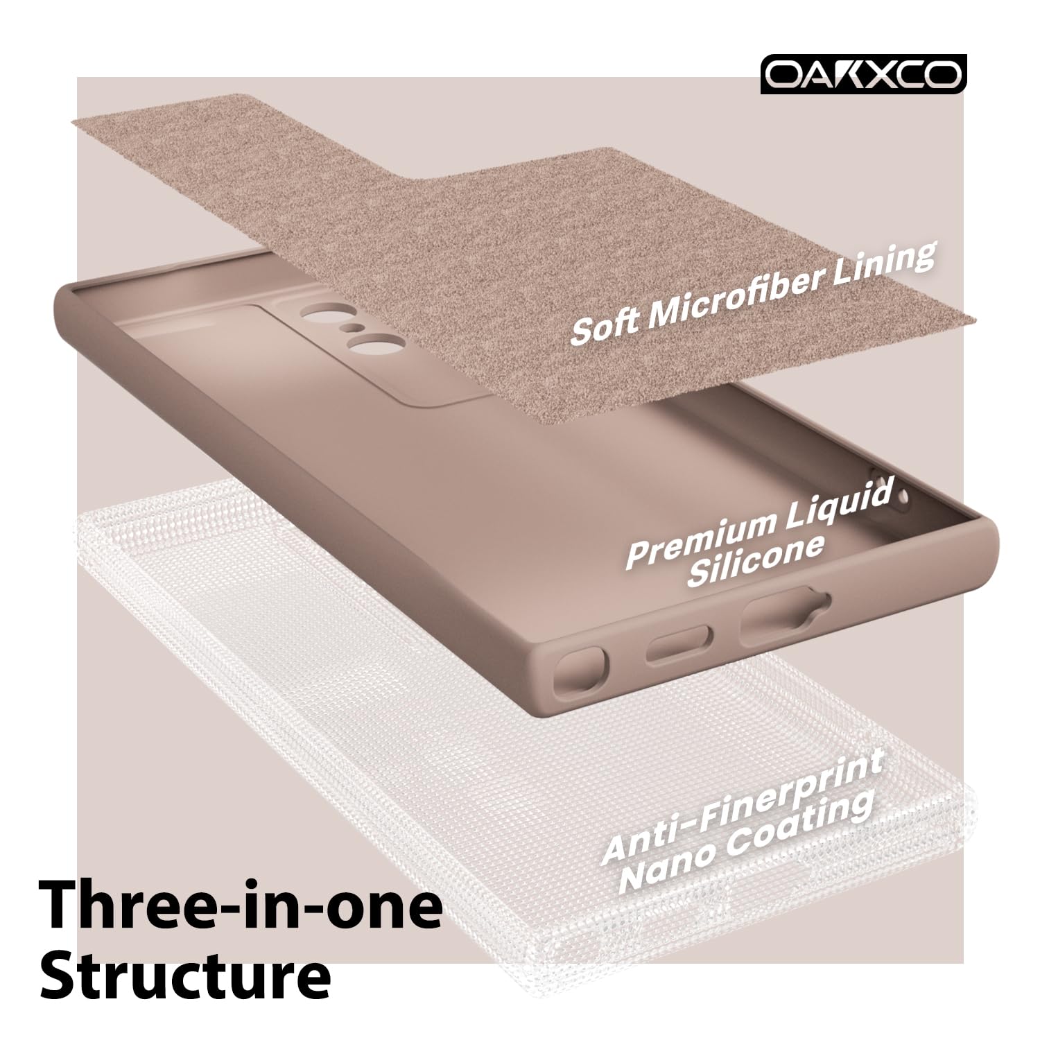 oakxco for Samsung Galaxy S24 Ultra Phone Case Liquid Silicone, Thin Slim Soft Rubber Gel TPU Plain Simple Cover for Women Girl Cute, Matte Solid Color, Brown Khaki Nude — view 5