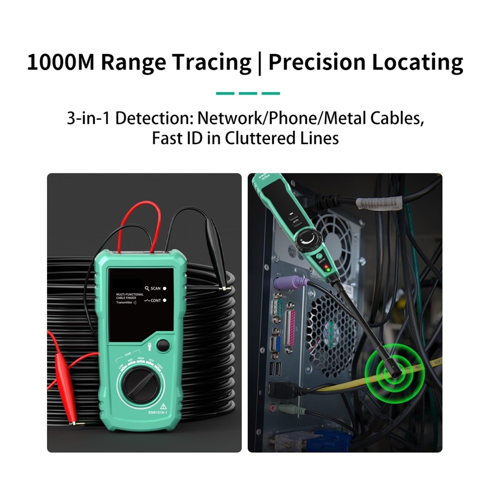 Rastreador de Cables, Detector profesional de cables subterráneos, cable red, telefónico, localizador ocultos, profundidad 2 m, alcance 3000