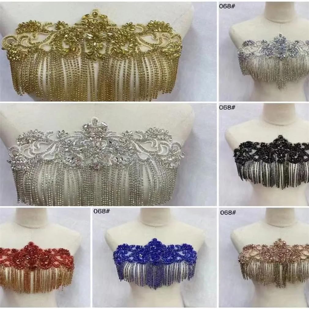 Generic 1PCS Handmade Crystal Rhinestones Wedding Collar with Tassels Appliques for Clothes Decoration