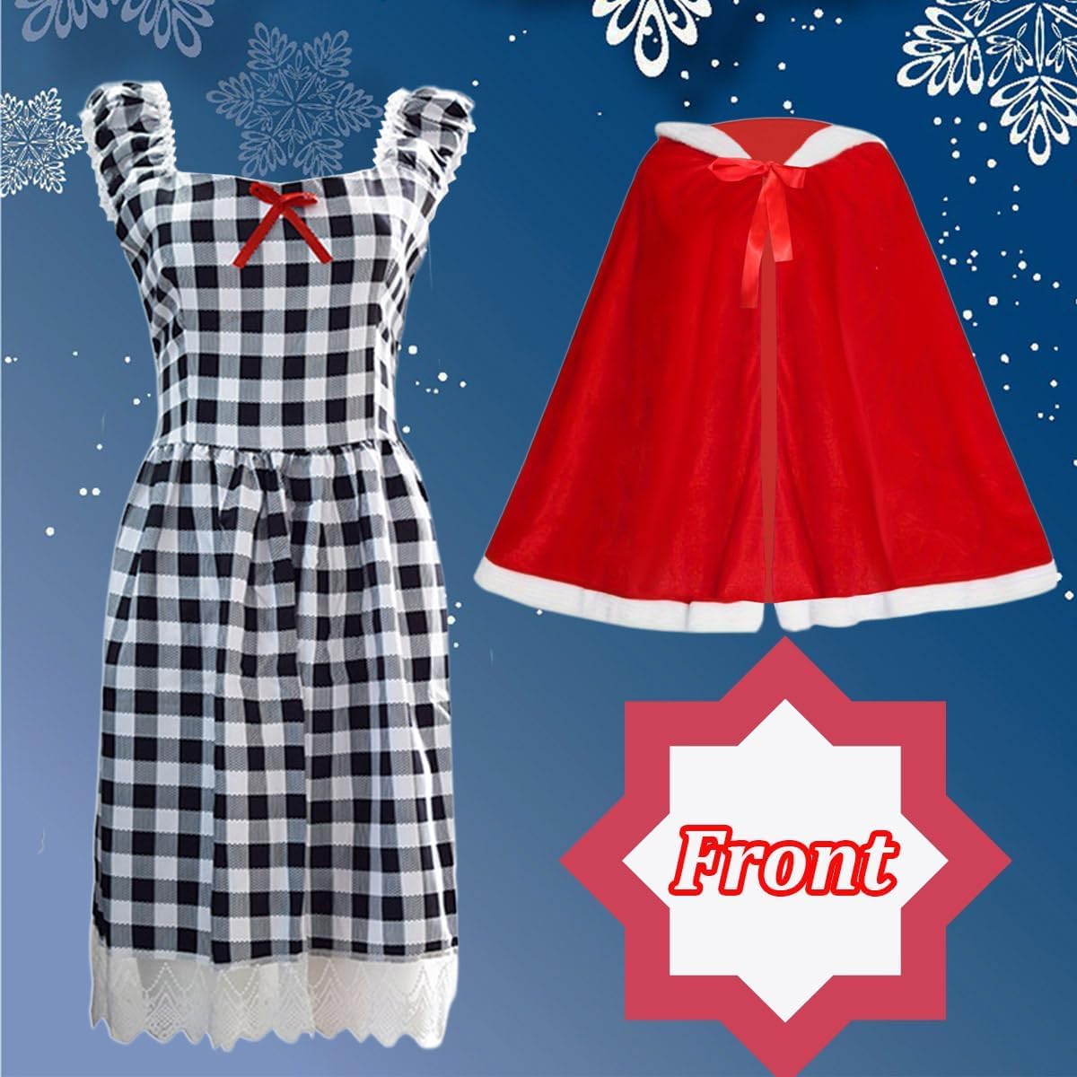 Women Cindy Lou Cosplay Costume Santa Plaid Dresses Red Hooded Cape Cloak with Socks Christmas Lou Who Dress Outfits - Image 2
