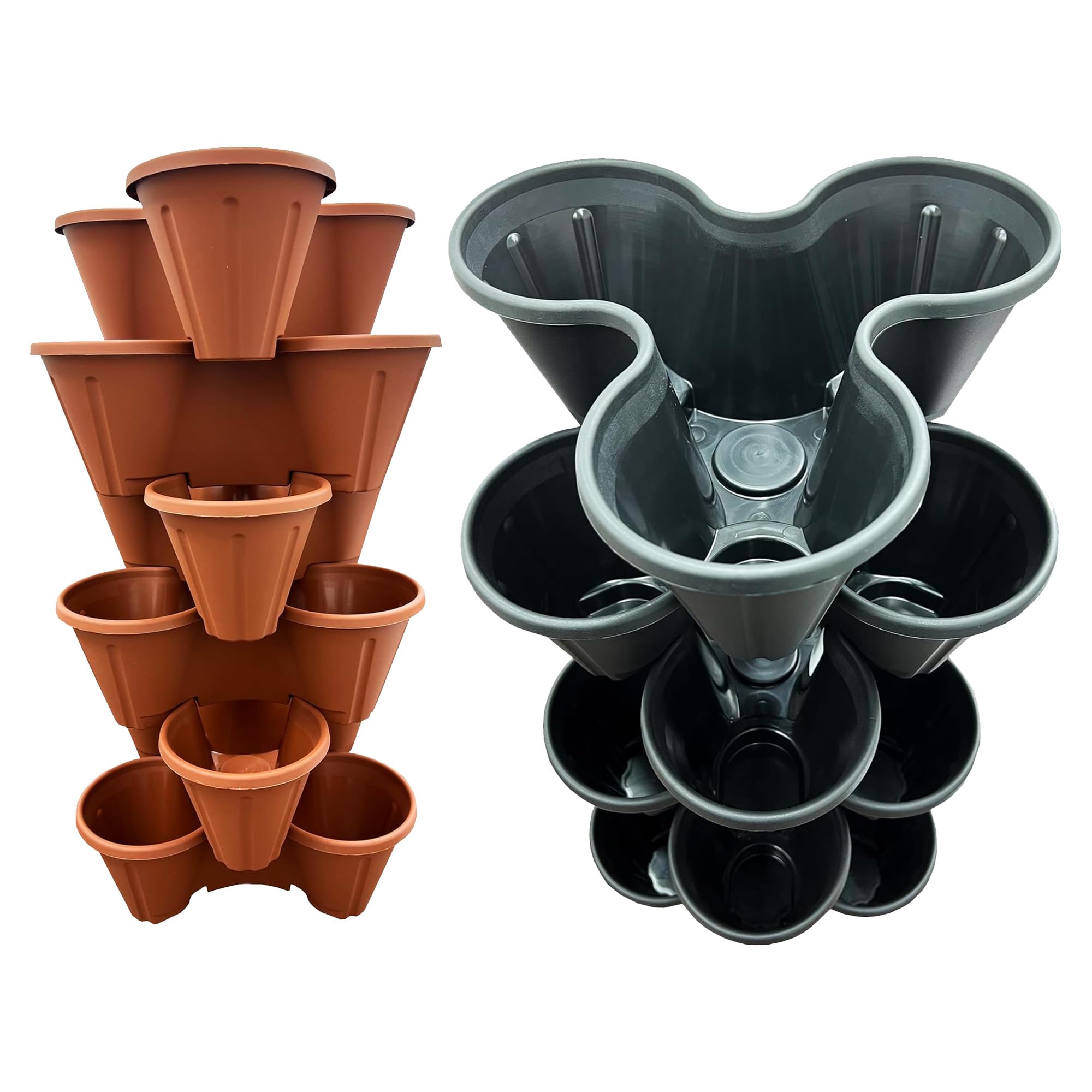 STAR SUPPLIES Tri-Pot Stacking Strawberry Black Terracotta Indoor Outdoor Flower Herbs Vegetable Plant Pots For Home & Garden (Terracotta, 9 Strawberry Planters (Trio 3 Pot))