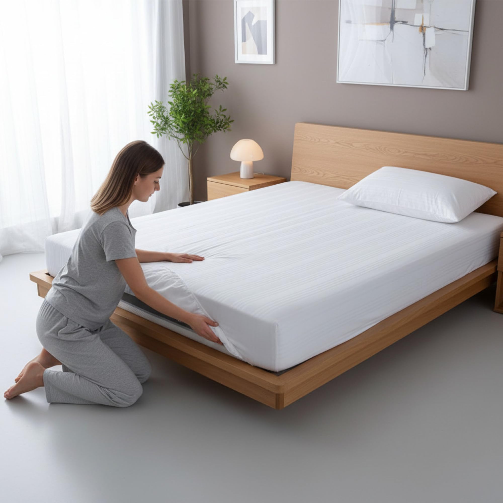 L'Emporio Casa Coprimaterasso in Cotone 100%, Bianco, Anallergico, con Angoli Elasticizzati, Traspirante - Disponibile in Varie Misure (Matrimoniale 175x200+25)