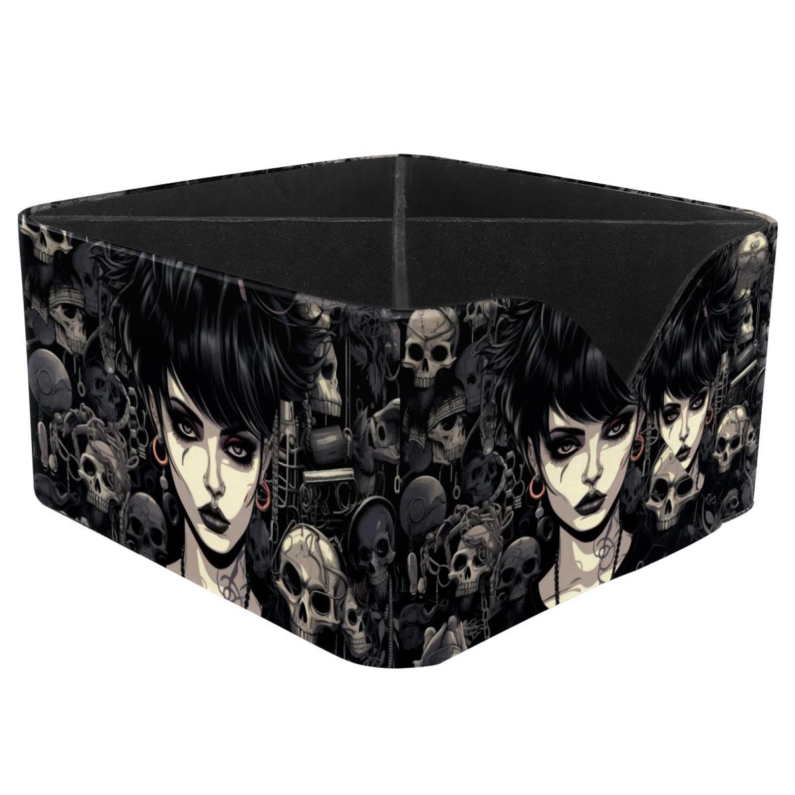 Pot à crayons en cuir cuboïde pour bureau avec porte-crayons punk foncé de grande capacité, porte-pinceaux de maquillage, organisateur de bureau