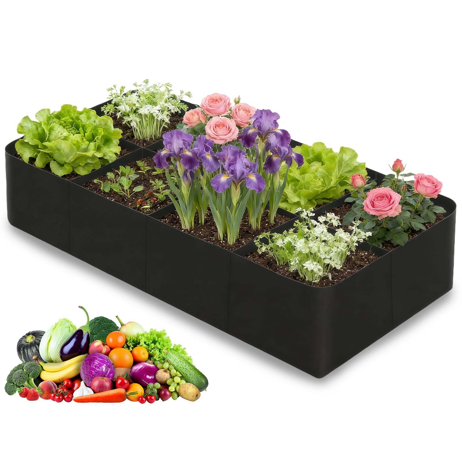 Cama de jardín elevada de tela para verduras contenedor de plantación rectangular con divisiones