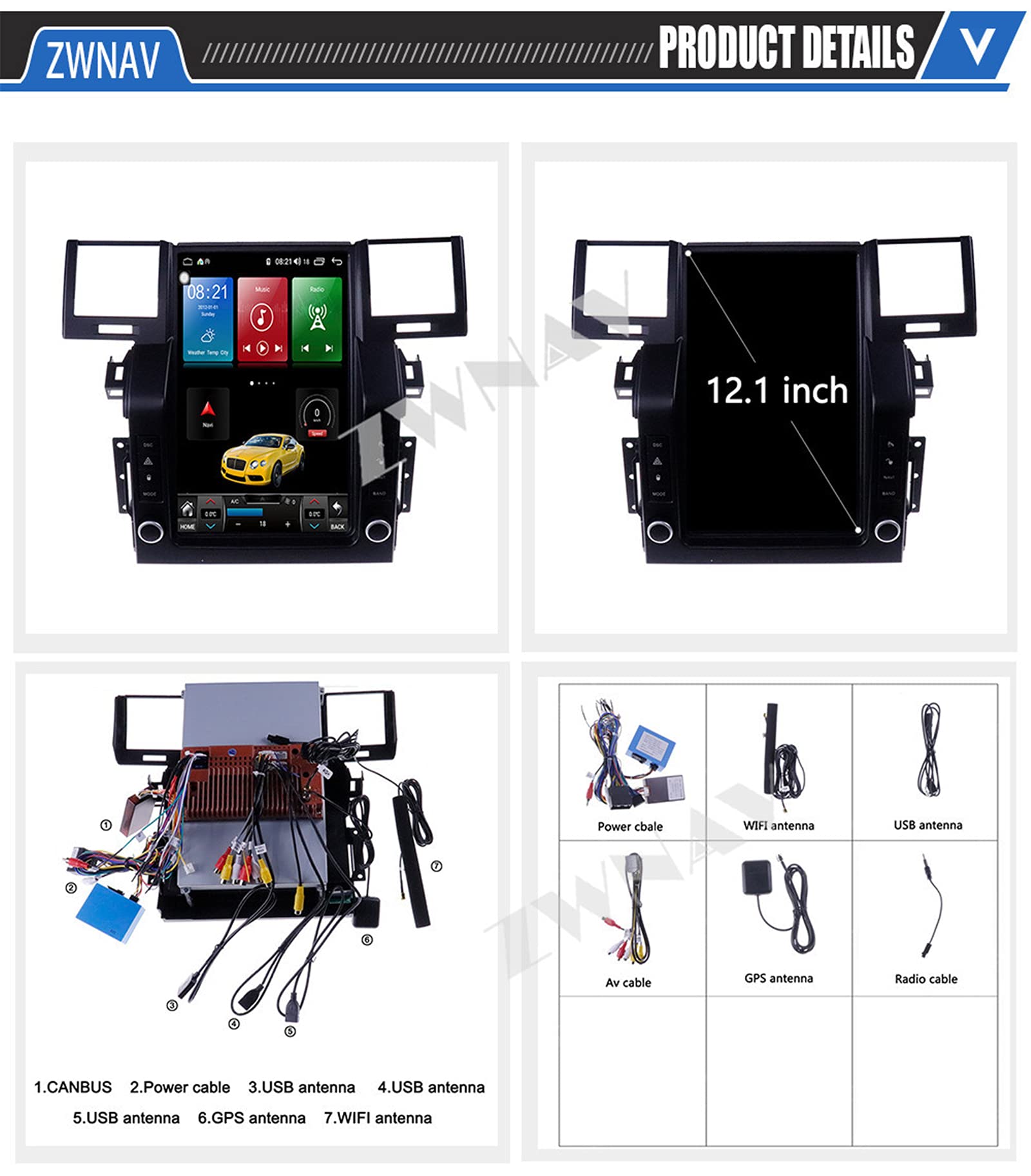 ZWNAV Tesla Style Big Vertical Screen Android 10 Car multimedia player ...