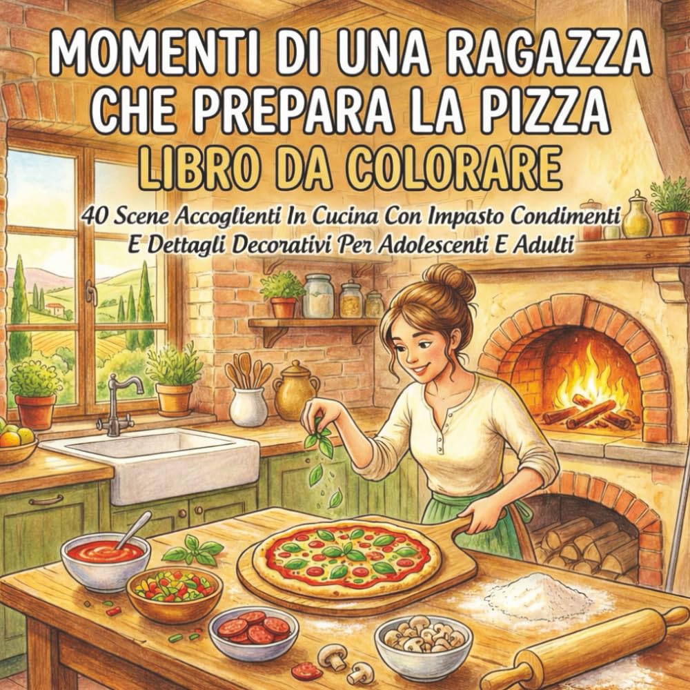 Momenti Di Una Ragazza Che Prepara La Pizza Libro Da Colorare: 40 Scene Accoglienti In Cucina Con Impasto Condimenti E Dettagli Decorativi Per Adolescenti E Adulti