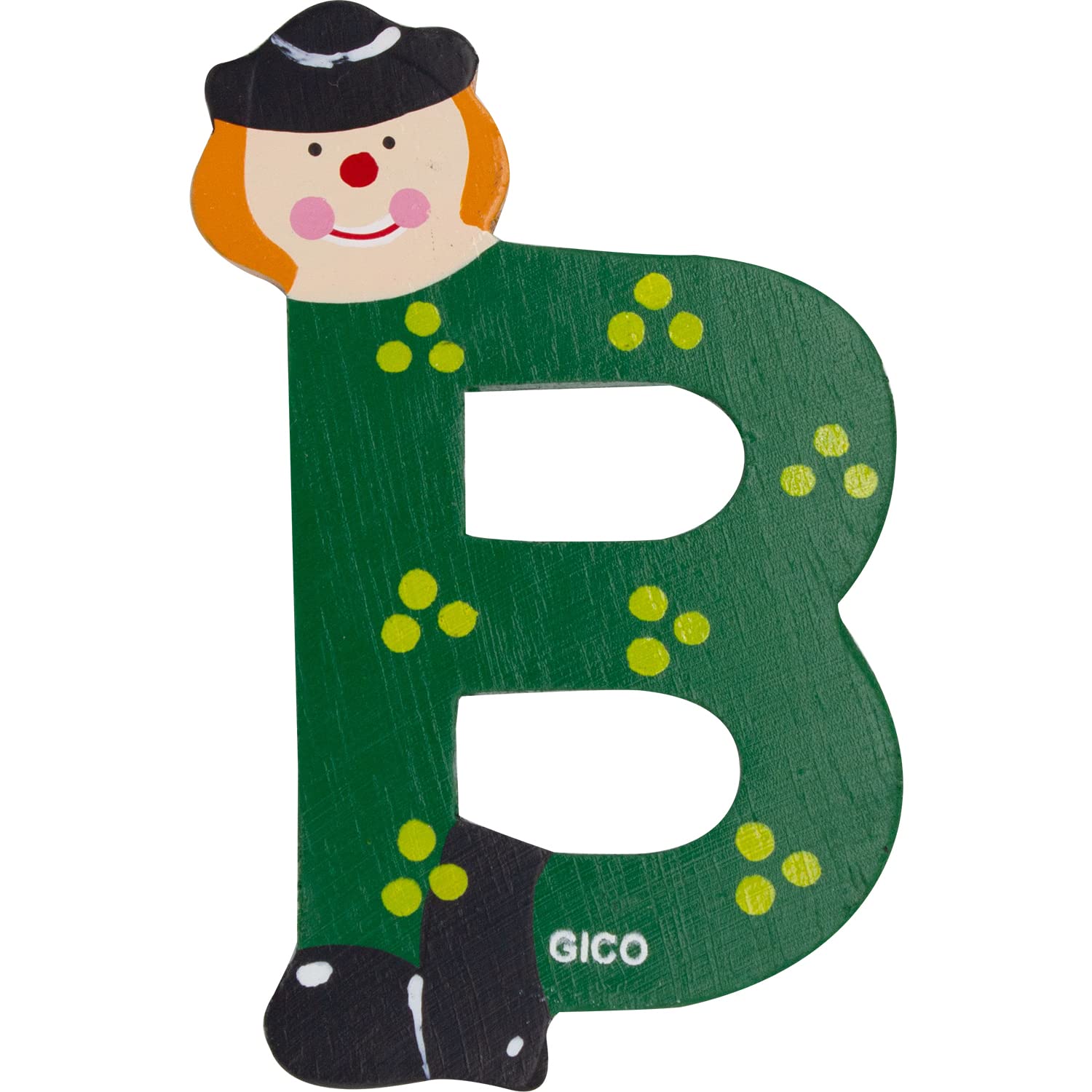 Lettere di legno per nome della stanza dei bambini, decorazione grande per la porta, divertenti pagliacci, A-Z, altezza circa 9 cm, lettera di legno 7361 (B)