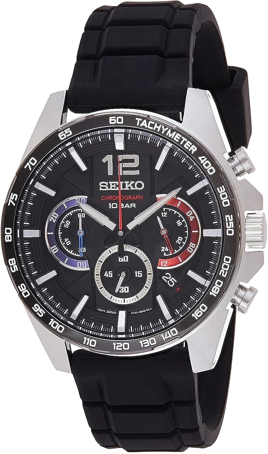 Seiko Men's Stainless Steel Japanese Quartz Silicone Strap, Black, Casual Watch (Model: SSB347)