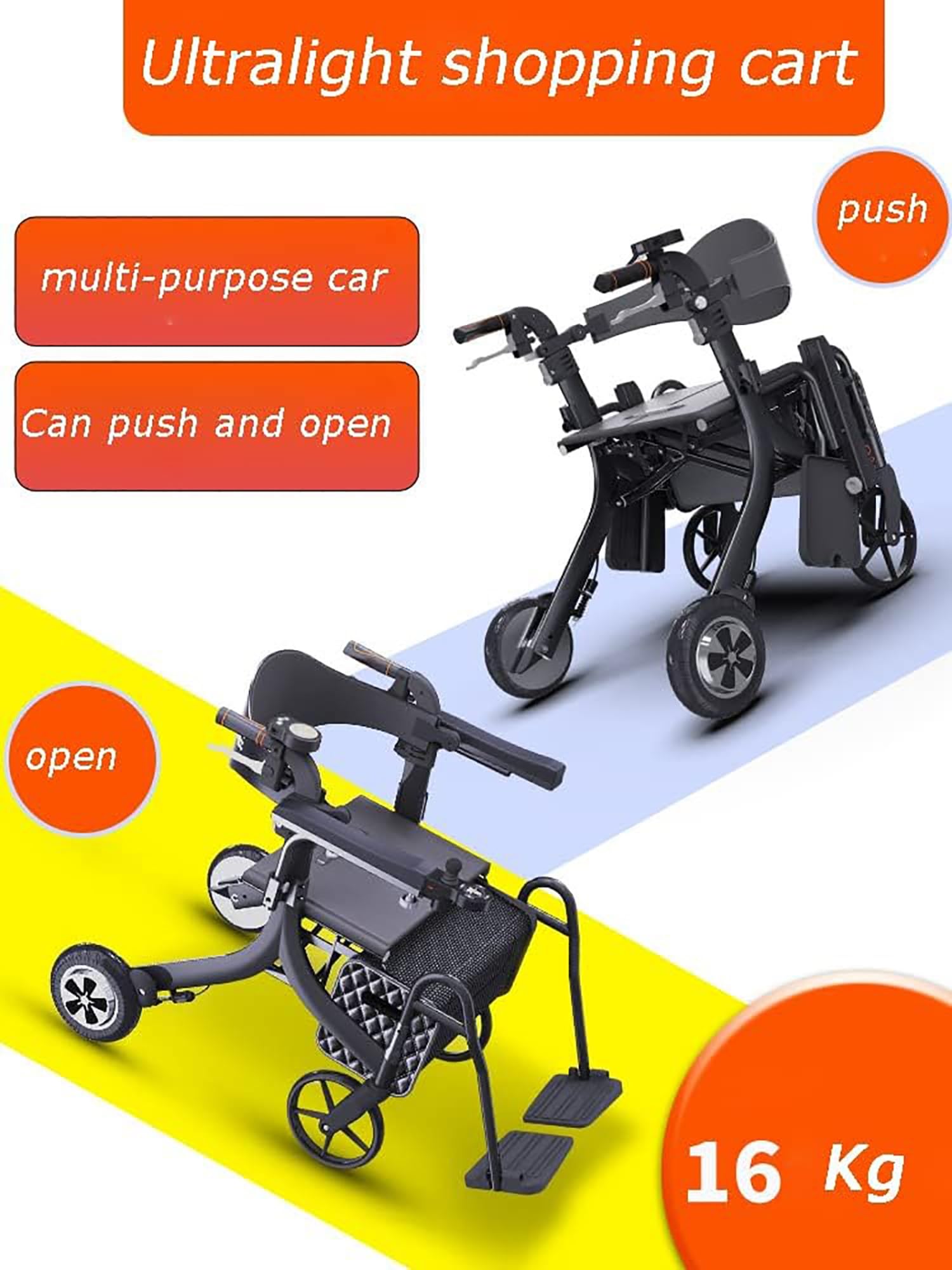 Andador para Ancianos 4 Ruedas Eléctrico, Andador Rollator con Asiento 3 en 1 Andador Multifuncional para Transporte de Personas Mayores, Silla de Ruedas Eléctrica Plegable Light Battery Trolley