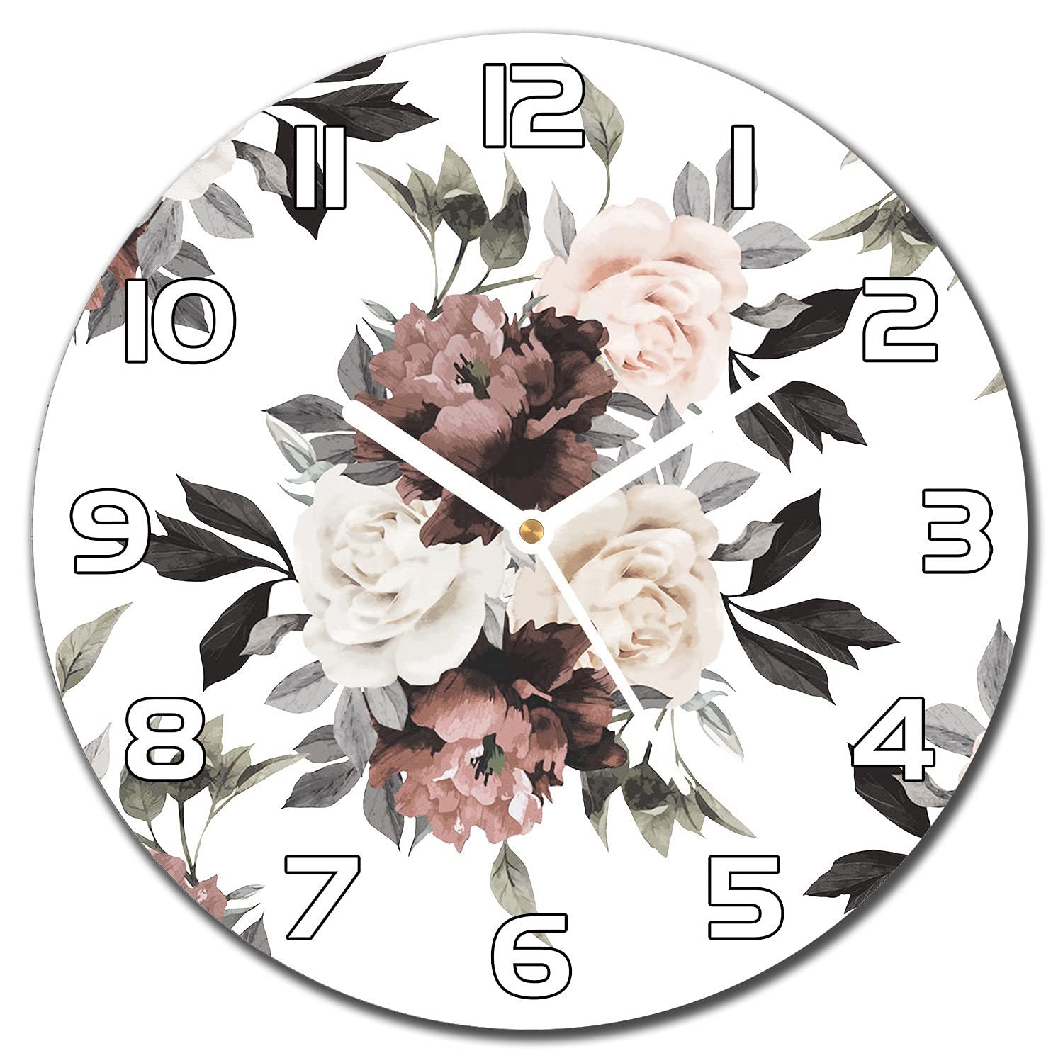 Horloge de cuisine en verre 30cm avec fleurs lumineuses pour salon chaleureux