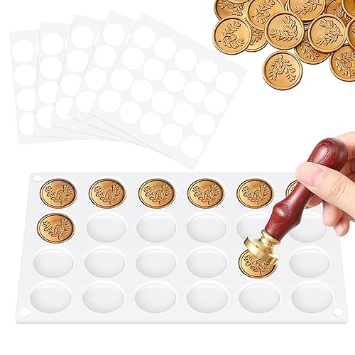 Alfombrilla de silicona para sello de cera, kit de sellado de cera, alfombrilla de sellado de cera de 24 cavidades con 100 puntos adhesivos de doble