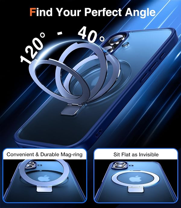Chicfun 3-in-1 [Magnetic+Kickstand+Ring Holder] for iPhone 16 Case with Stand Ring Holder， Compatible with MagSafe, Military Shockproof Protective Kickstand Phone Case iPhone 16 Cover Blue by Chicfun - Used condition - Image 4