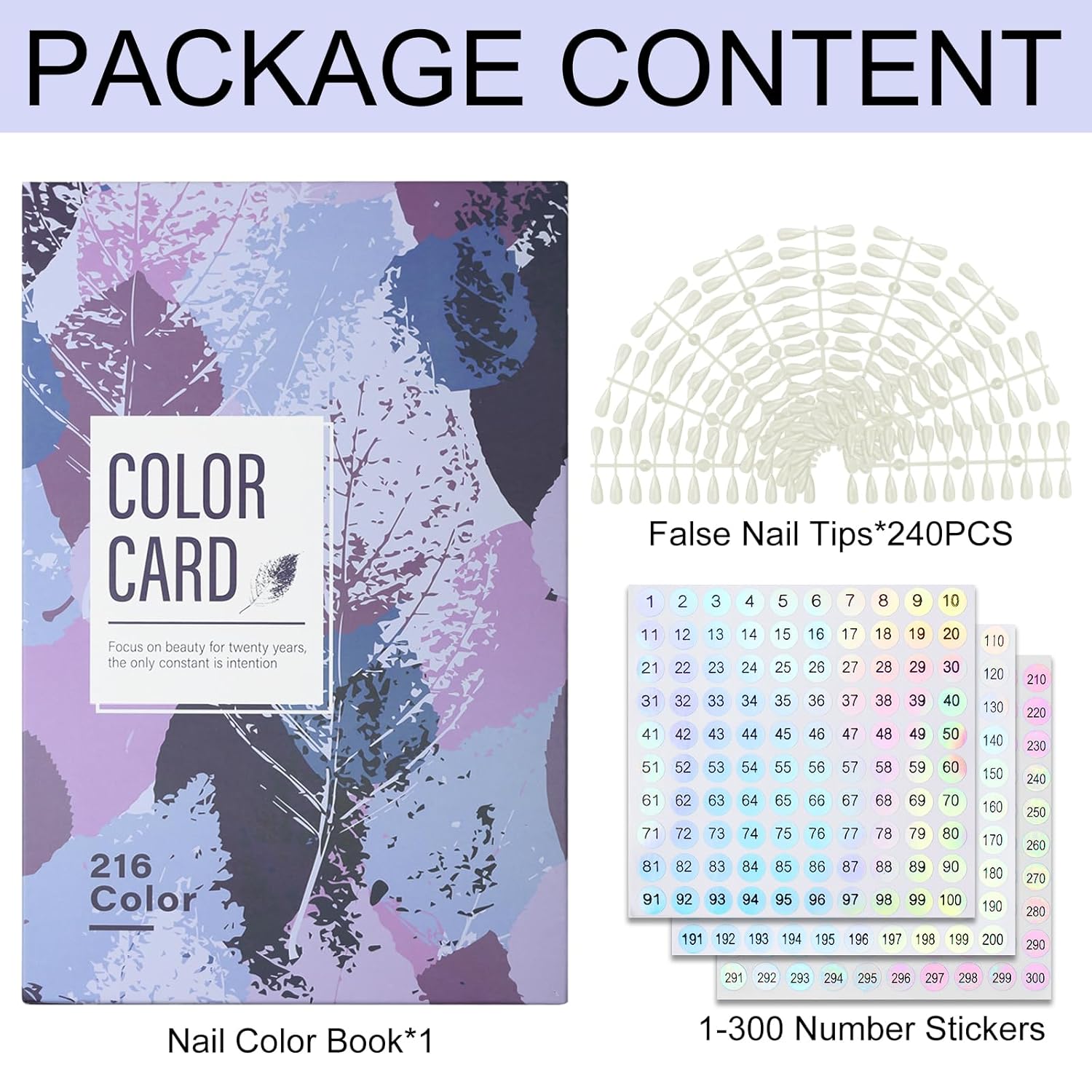 216 Nail Colors Book,Nail Color Display Book with 240 Nail Tips & 1-300 Number Labels,Professional Nail Color Swatches Book for Nail Polish Nails Art Design(Purple)