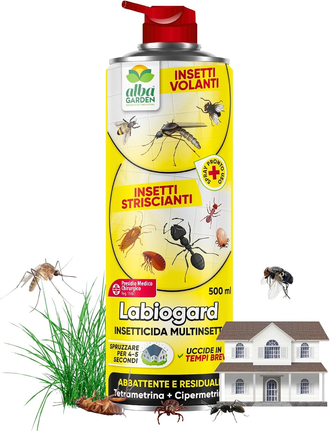 Albagarden - Insetticida Formiche E Scarafaggi Per Ambienti - Insetticida Multinsetto Contro Zanzare Mosche Vespe E Tutti Gli Insetti Volanti E Striscianti - Veleno Per Disinfestazione - Spray 500 ml