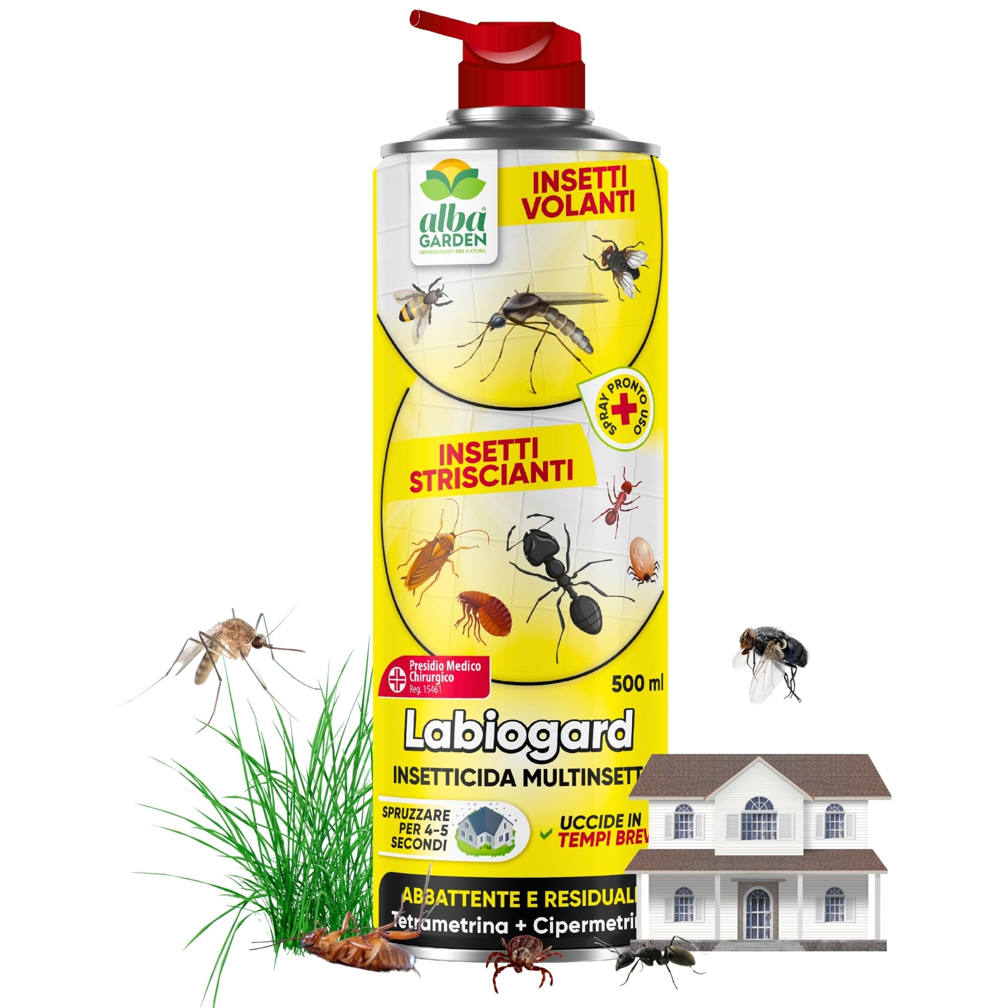 Albagarden - Insetticida Formiche E Scarafaggi Per Ambienti - Insetticida Multinsetto Contro Zanzare Mosche Vespe E Tutti Gli Insetti Volanti E Striscianti - Veleno Per Disinfestazione - Spray 500 ml