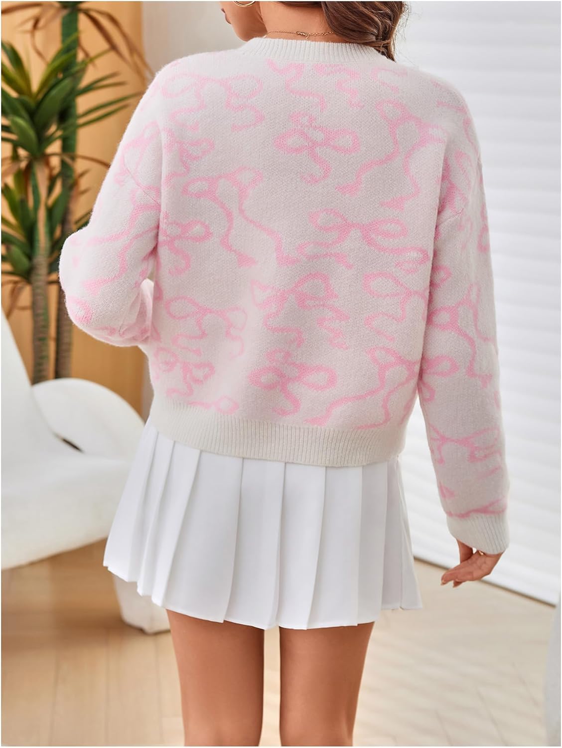 Women's 3D Floral Appliques Crewneck Sweaters Long Sleeve Drop Shoulder Pullovers Elegant Knit Tops - Image 2