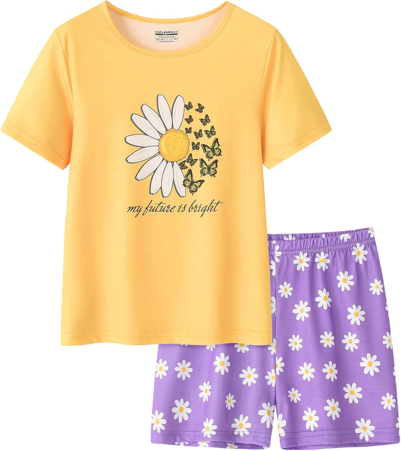 Tie Dye Pajamas for Girls Soft Pandas Daisy Butterfly Big Kids Summer Sleepwear 2-Piece Short Set Size 6-16