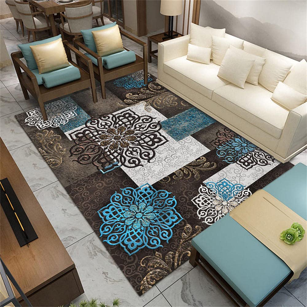 Tapis de salon moderne bleu 80X120cm à motif graphique 3D pour chambre d'enfant