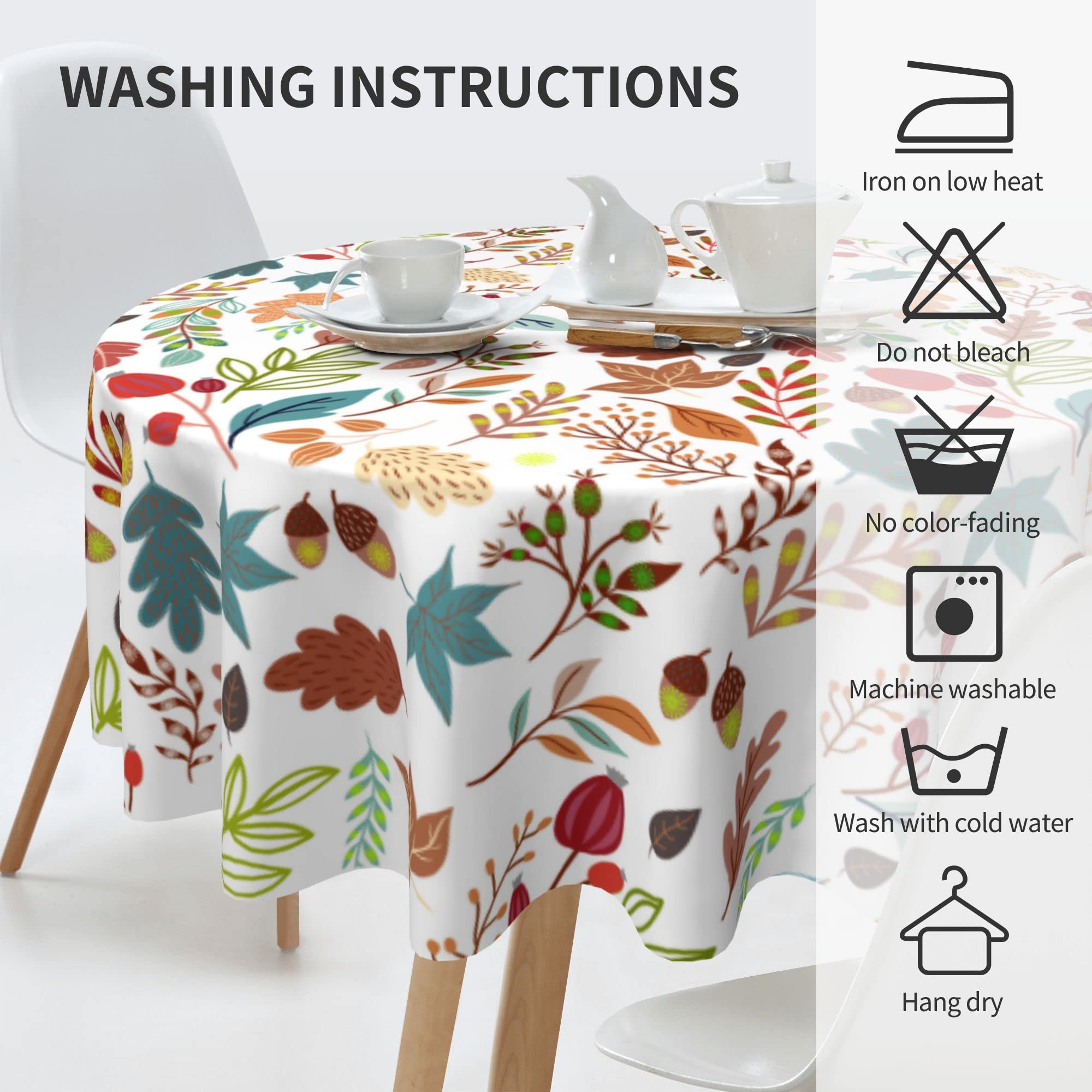 Round Tablecloth 60 inch, Floral Round Table Cloth, Stain Resistance, Water Repellent and Wrinkle-Free, Fall Flower Circle Tablecloth for Home Kitchen Dining Party Patio Indoor and Outdoor Use image_3