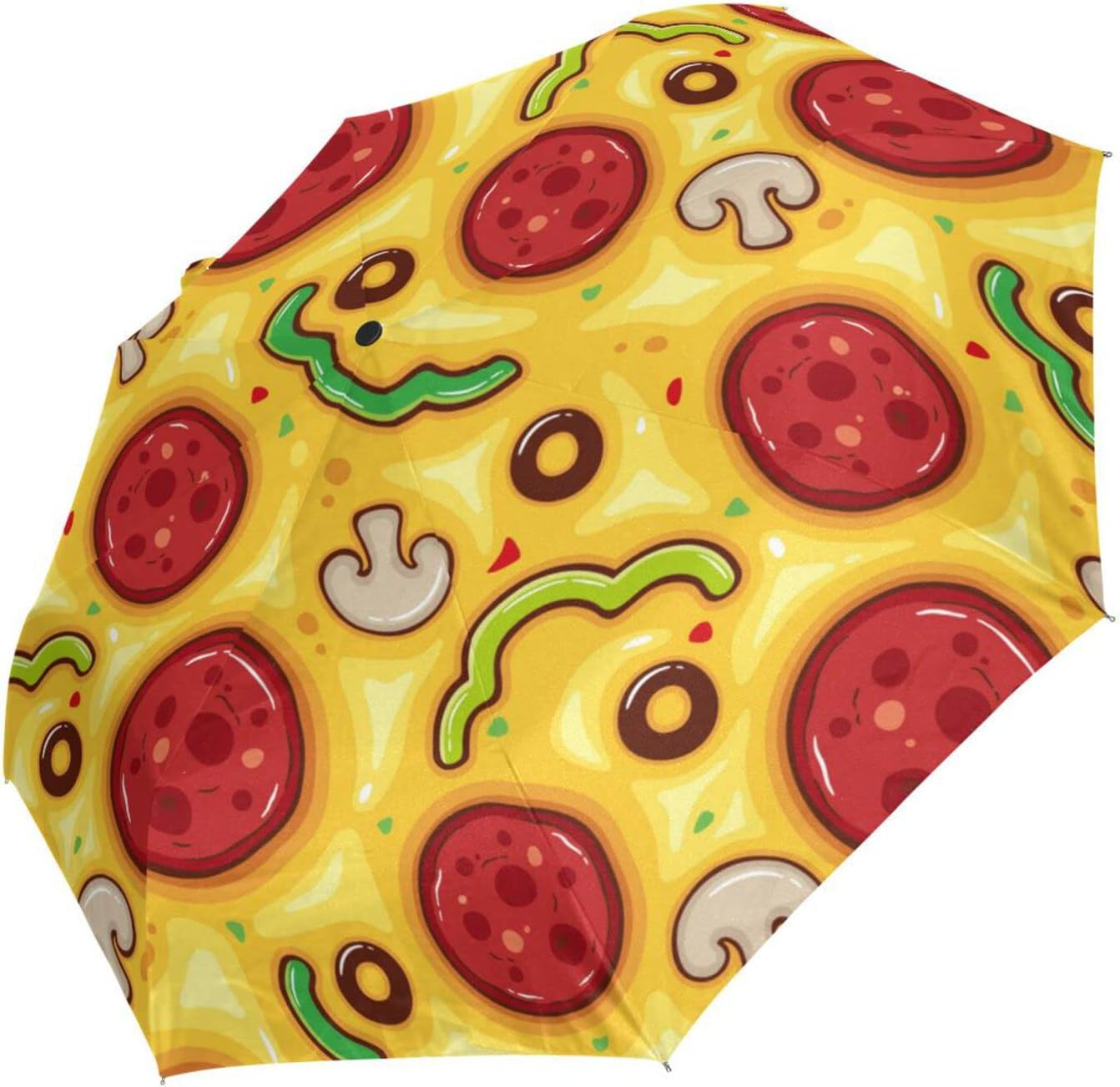 Pepperoni Pizza Portable Folding Windproof Automatic Umbrella,One Touch Auto Open and Close Button Compact Travel Umbrella for Women Men Kid