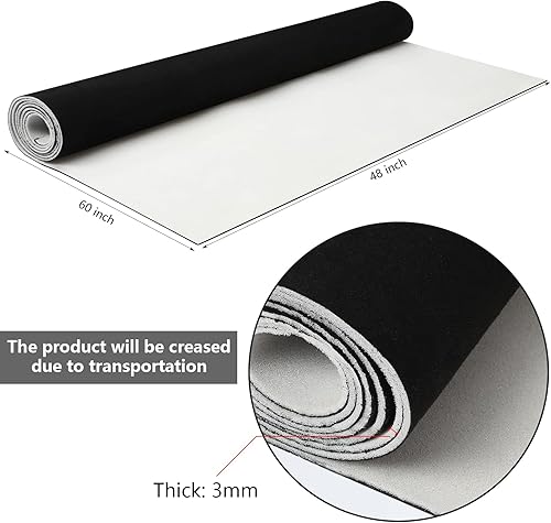 Miniatura 2 de Tatuo Tela de gamuza negra con respaldo de espuma, 48 pulgadas de ancho x 60 pulgadas de largo, material de repuesto interior negro para automóvil,