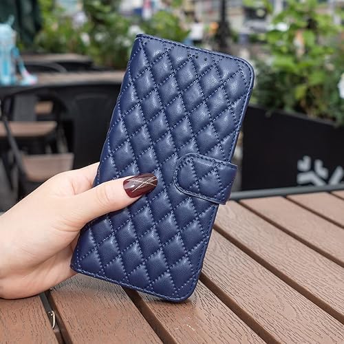Vista 7 de Case for Xiaomi Redmi Note 10 4G/Note 10S,Rhombus Lambskin Pattern Premium Leather Wallet Kickstand Flip Case Magnetic Clasp Cover Blue