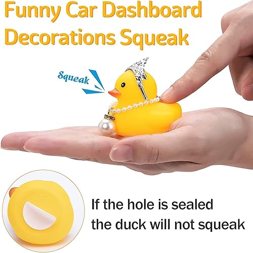 Miniatura 59 de wonuu Pato de goma para automóvil, decoración de pato amarillo con sombrero de sol, collar, gafas de sol para decoración de tablero de automóvil