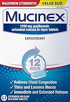 Mucinex Maximum Strength 1200mg Guaifenesin 12-Hour Extended-Release Tablets, Chest Congestion & Excess Mucus Relief, 42 Ct