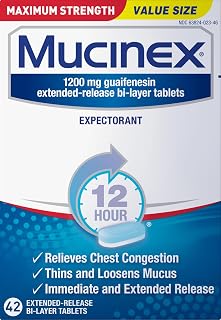 Mucinex Maximum Strength 1200mg Guaifenesin 12-Hour Extended-Release Tablets, Chest Congestion & Excess Mucus Relief, 42 Ct