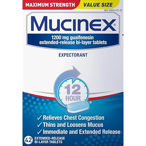 Mucinex 12 Hour Maximum Strength 1200 mg Guaifenesin Extended-Release Tablets for Excess Mucus Relief, Expectorant Aids Excess Mucus Removal, Chest Congestion Relief, 42 Tablets