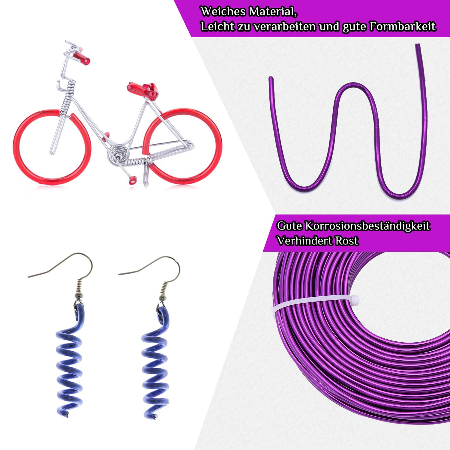 Filo metallico per gioielli, filo di alluminio 3mm - Per lavori manuali, creazione di gioielli, fai da te e artigianato in metallo (Viola, 30 metri)