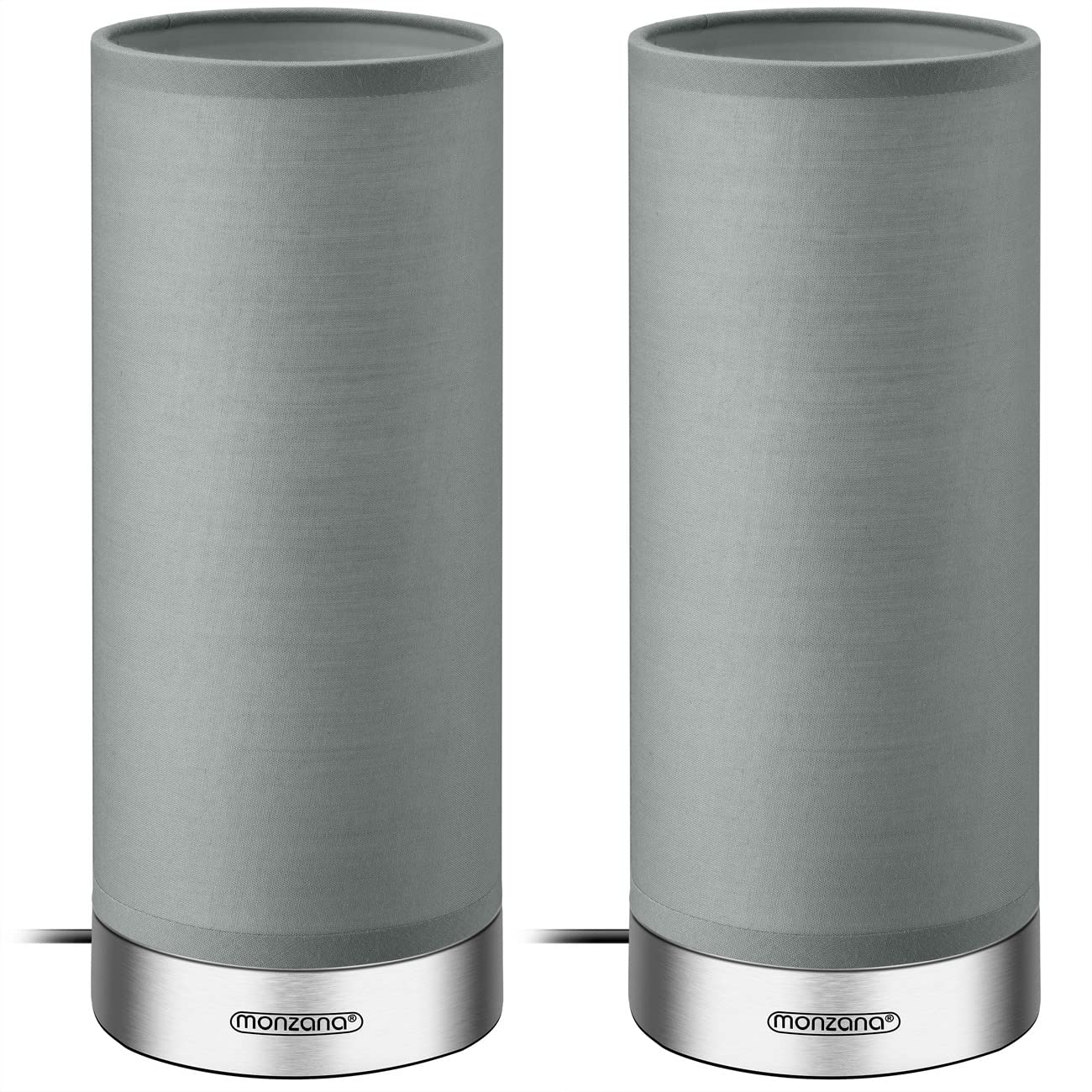 Monzana 2x Lámparas de Mesita de Noche LED Táctil Dormitorio Escritorio E14 Atenuable Níquel Satinado Gris