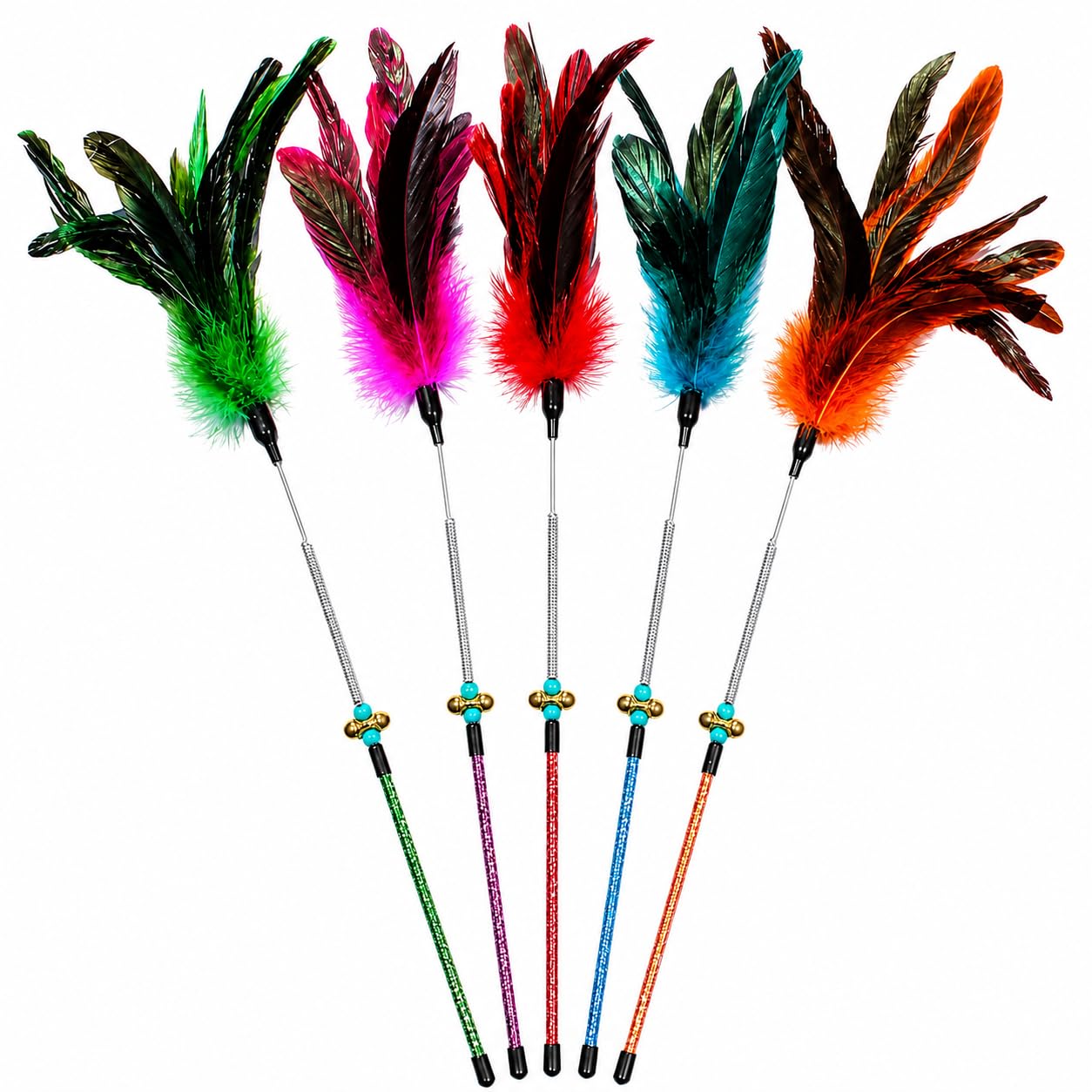Varita de juguete para gatos, juguete de plumas para gatos, 5 piezas interactivas para gatos, varita de plumas para gatos de interior