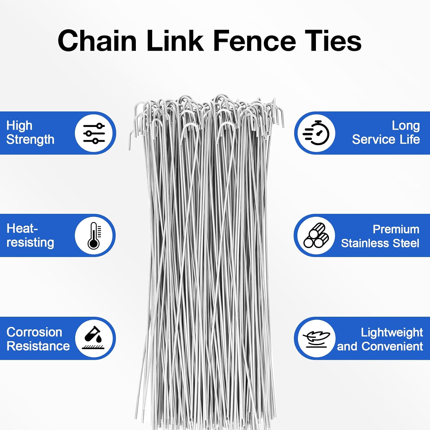 100 Pcs Chain Link Fence Wire Ties,10.5 Inch High-Grade Stainless Steel Metal Fence Ties for Chainlink Fence,Wire Fence Ties for Fence Repair & Installation