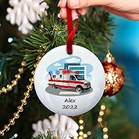 Vista 3 de EMT Ambulancia Adorno de Navidad, adorno personalizado de primera respuesta