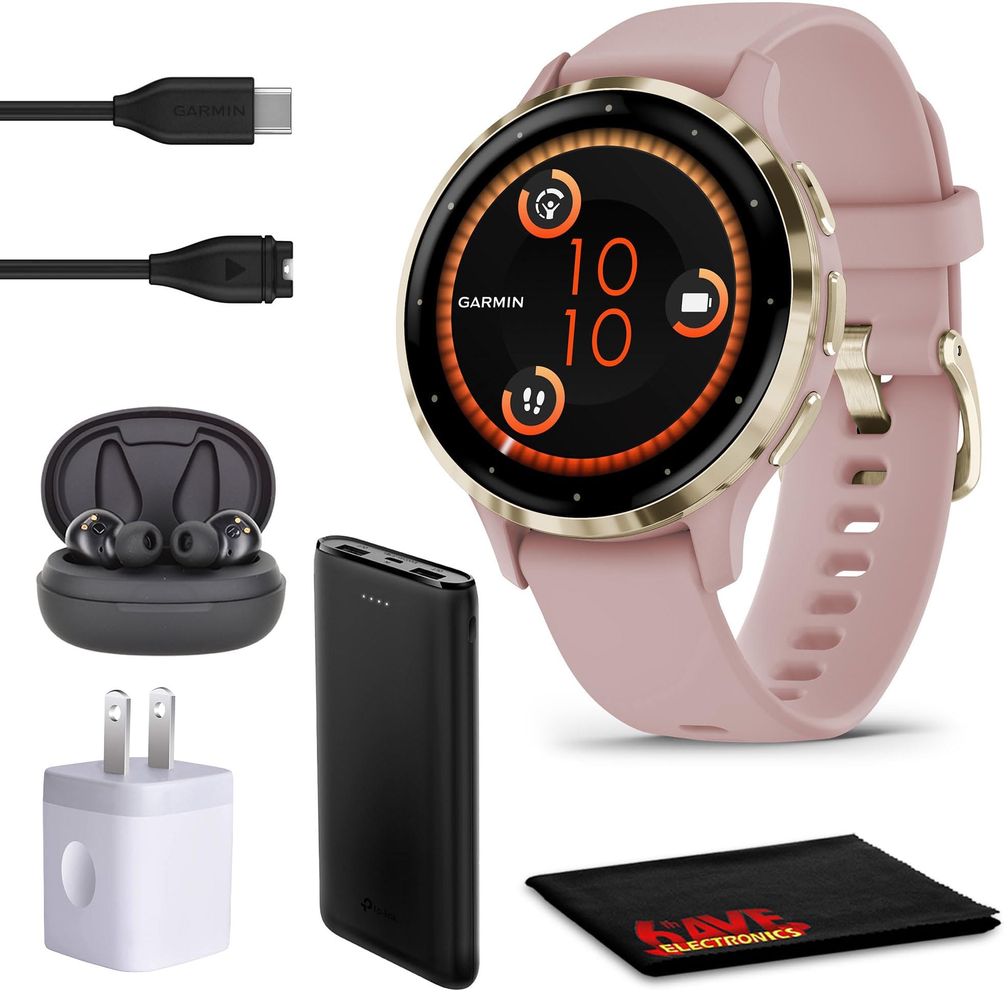 Venu 3S Advanced Fitness and Health Tracker Smart Watch Soft Gold Stainless Steel Bezel with Dust Rose Case and 41MM Silicone Band 1.2 Inch AMOLED Touch Screen Display Bundle