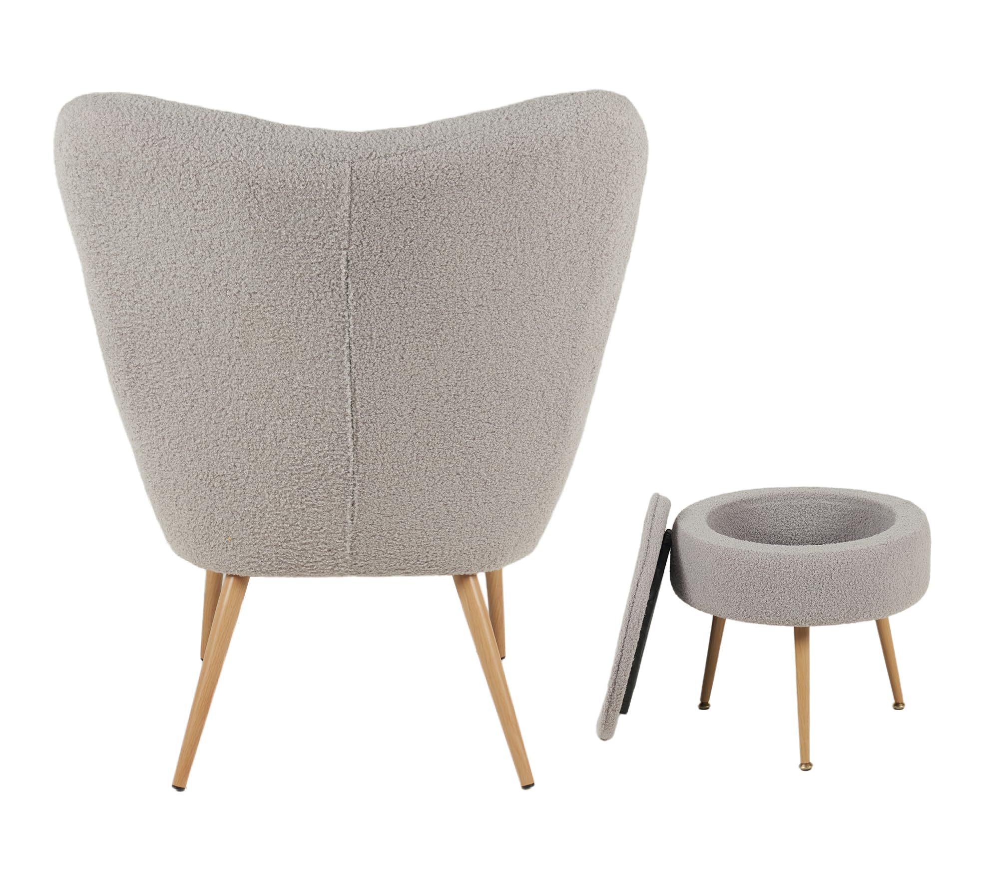 IlGruppone Poltrona Imbottita Ergonomica con Schienale E Braccioli con Poggiapiedi Contenitore Camera da Letto Salotto Moderna Pouf Sedia Effetto Teddy Morbida - Grigio