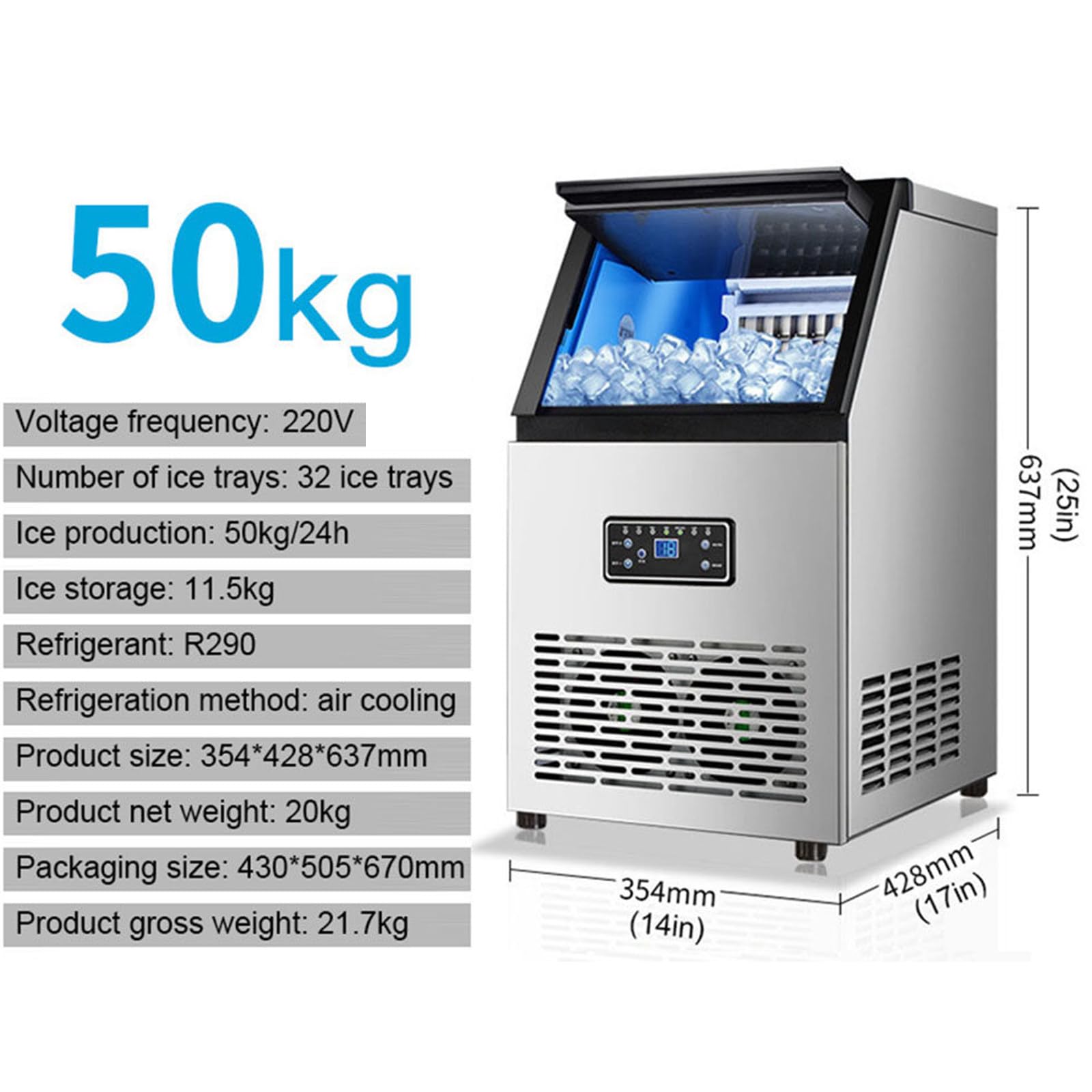 Máquina Hacer Hielo Máquina Hielo Industrial Capacidad Almacenamieto 11.5KG 50kg