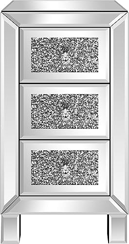 Miniatura 66 de SSLine Mesa auxiliar cuadrada con espejo con luces LED, mesita de noche con espejo, mesa auxiliar de espejo con acabado plateado para dormitorio,