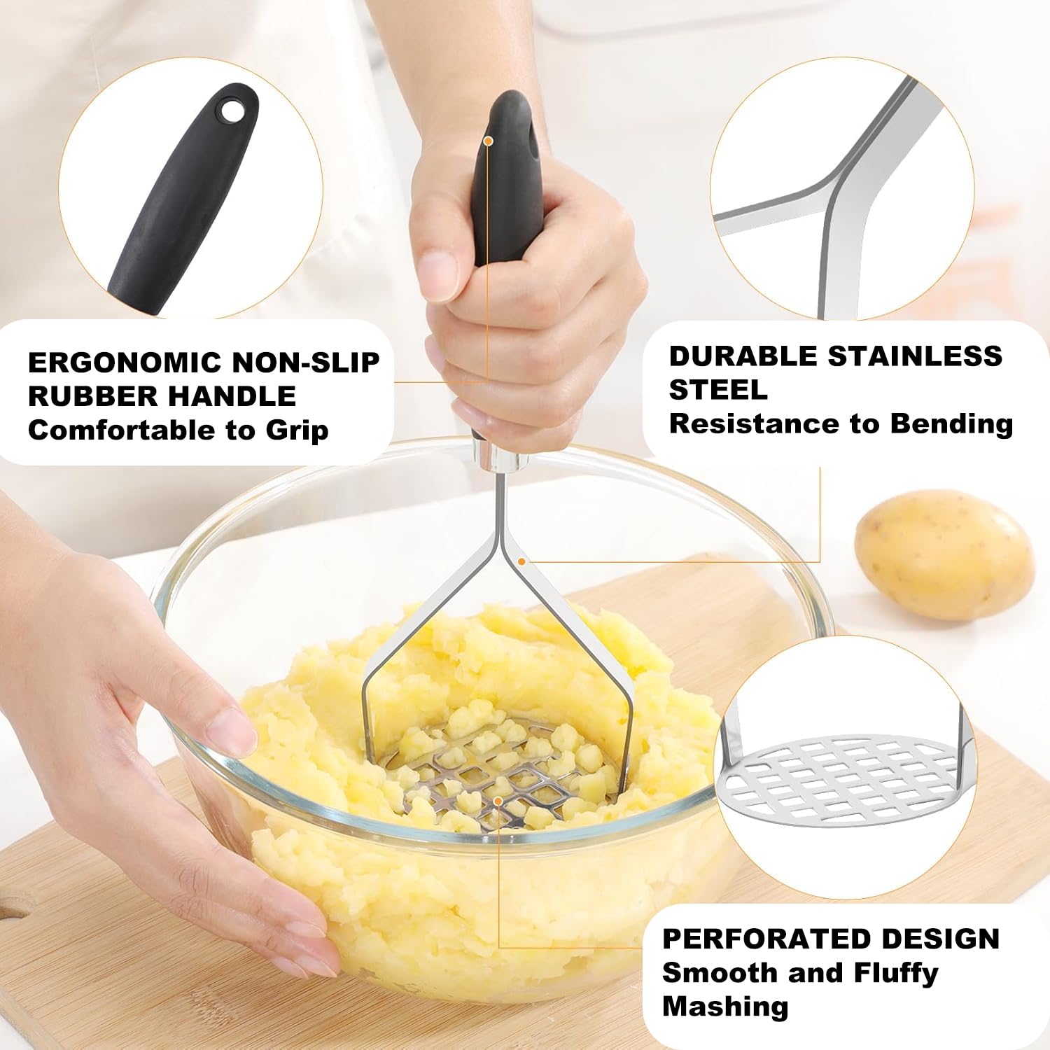 YUNYU 2 machacadores de patatas de acero inoxidable, herramienta de cocina multiusos para verduras, frutas y alimentos para bebés, diseño resistente y agarre ergonómico