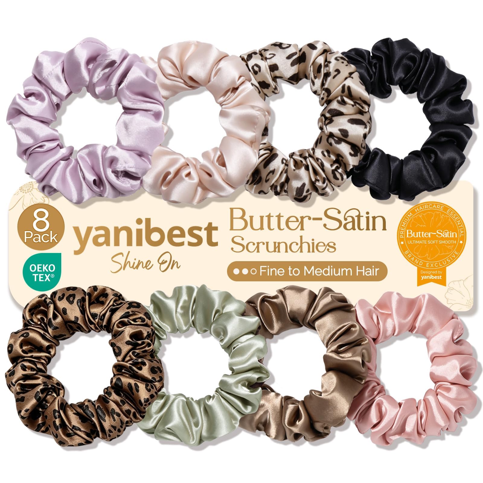 Yanibest 8 Pcs Satin Scrunchies, No Damage No Crease Soft Hair Ties OEKO-TEX STANDARD 100