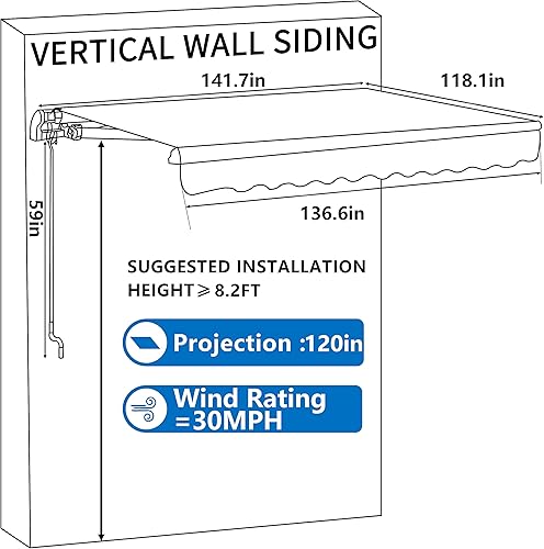 Miniatura 3 de VEIKOU Toldo retráctil para patio de 10 x 12 pies, toldos para patio con toldo ajustable, toldo manual, toldo para ventana, refugio para puerta con
