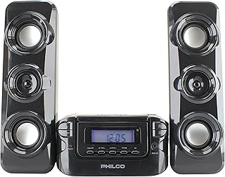Philco Stereo Shelf Systems Compact CD Shelf System with Digital FM Stereo Radio, Bluetooth Wireless Technology, and Remote Control in Black | LCD Display | MP3 & AUX Port Compatible | USB Playback