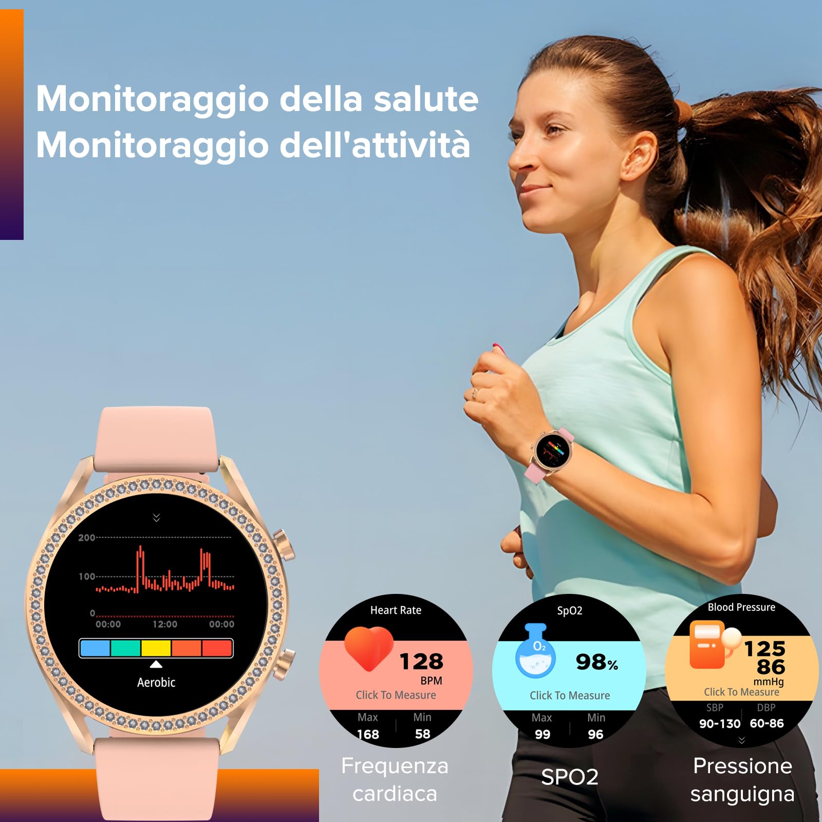 Bebinca Orologio Smartwatch Donna con Chiamate, 1,27" Touchscreen, 123 Modalità Sport, Fitness Tracker con SpO2 e Monitor del Sonno, IP68, Compatibile con Android e iOS(Oro Rosa)