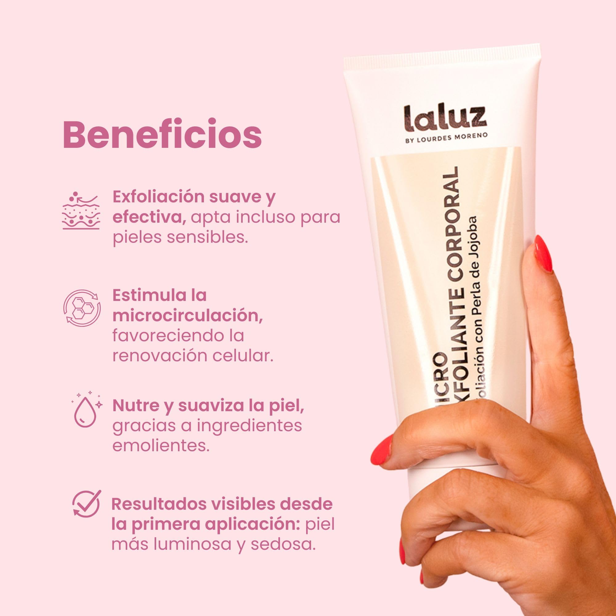 LaLuz by Lourdes Moreno | Exfoliante Corporal Con Perlas De Jojoba, Roca Volcánica Y Aceites Vegetales | Exfoliante Cuerpo | Limpieza Y Suavidad Desde La Primera Aplicación | Microxfoliante 200 ml